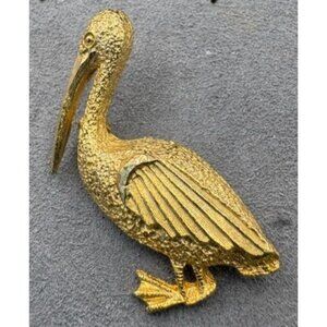 Vintage Roman Pelican Bird Brooch Gold Tone Signed Costume Jewelry